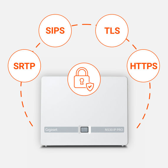 Gigaset N530 IP PRO avec icônes pour le cryptage SIPS, TLS, HTTPS et SRTP