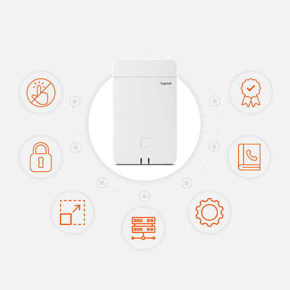 Gigaset N770 IP PRO avec icônes pour la sécurité, l'approvisionnement et le répertoire téléphonique